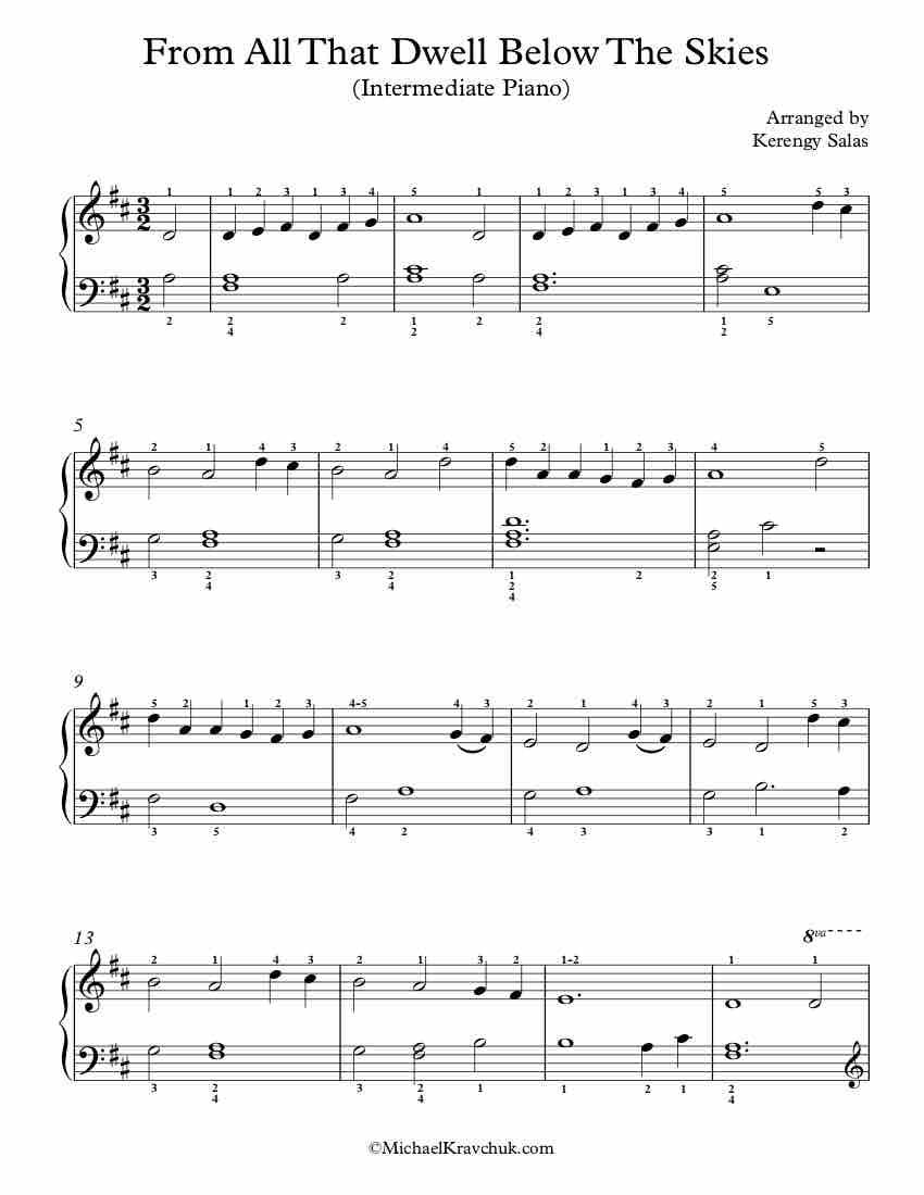 Free Piano Arrangement Sheet Music – From All The Dwell Below The Skies