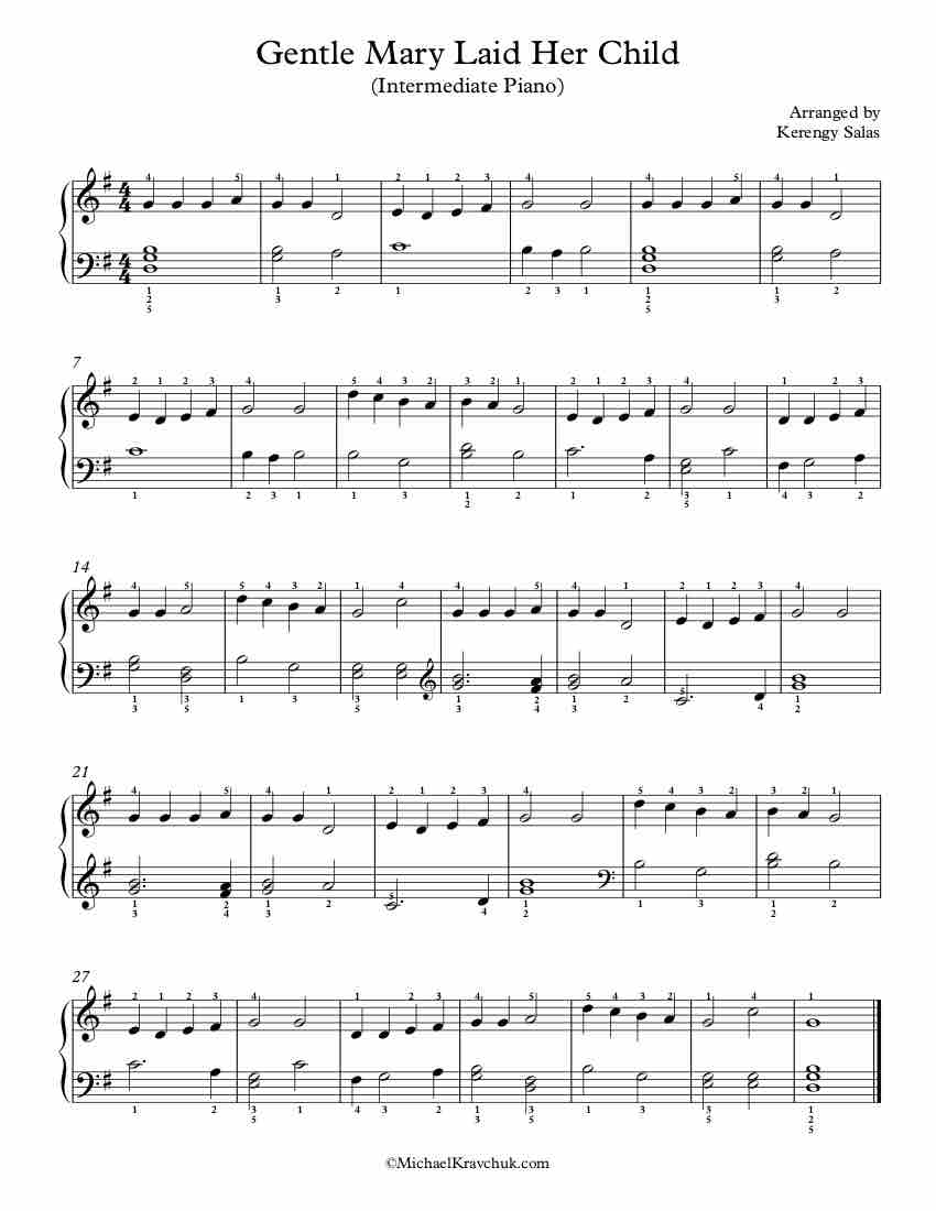 Free Piano Arrangement Sheet Music – Gentle Mary Laid Her Child