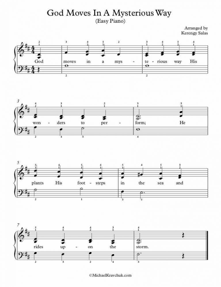 Free Piano Arrangement Sheet Music – God Moves In A Mysterious Way ...