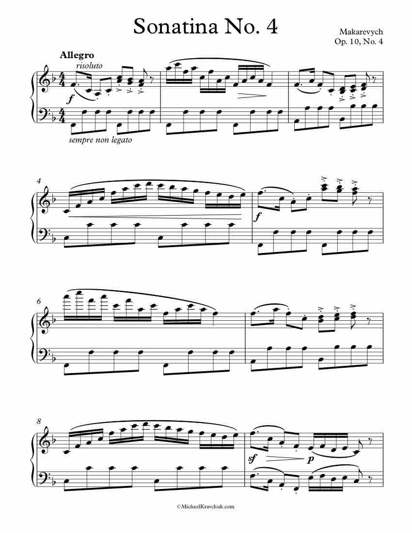Free Piano Sheet Music - Sonatina Op. 10, No. 4 - Makarevych