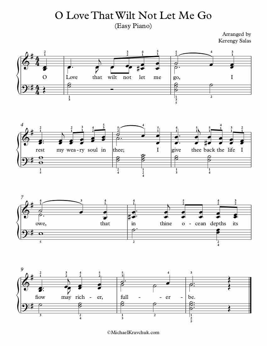 Free Piano Arrangement Sheet Music – O Love The Wilt Not Let Me Go