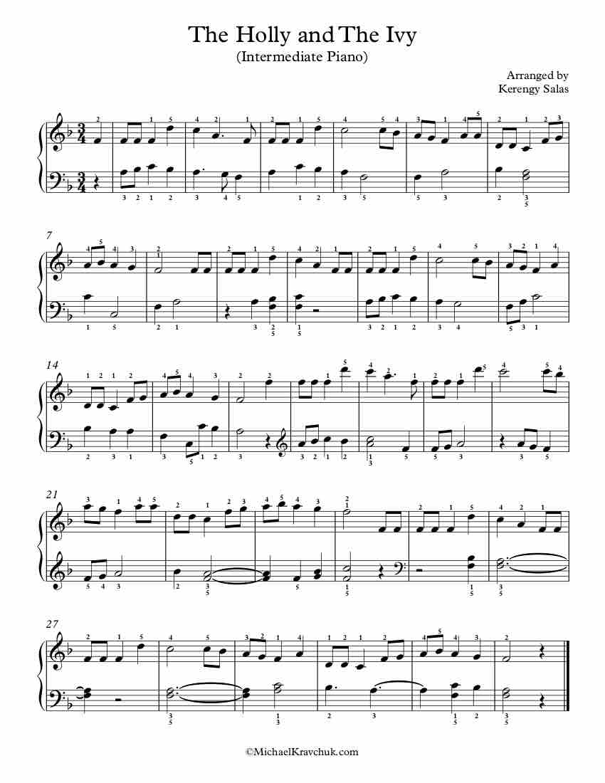 Free Piano Arrangement Sheet Music – The Holly And The Ivy