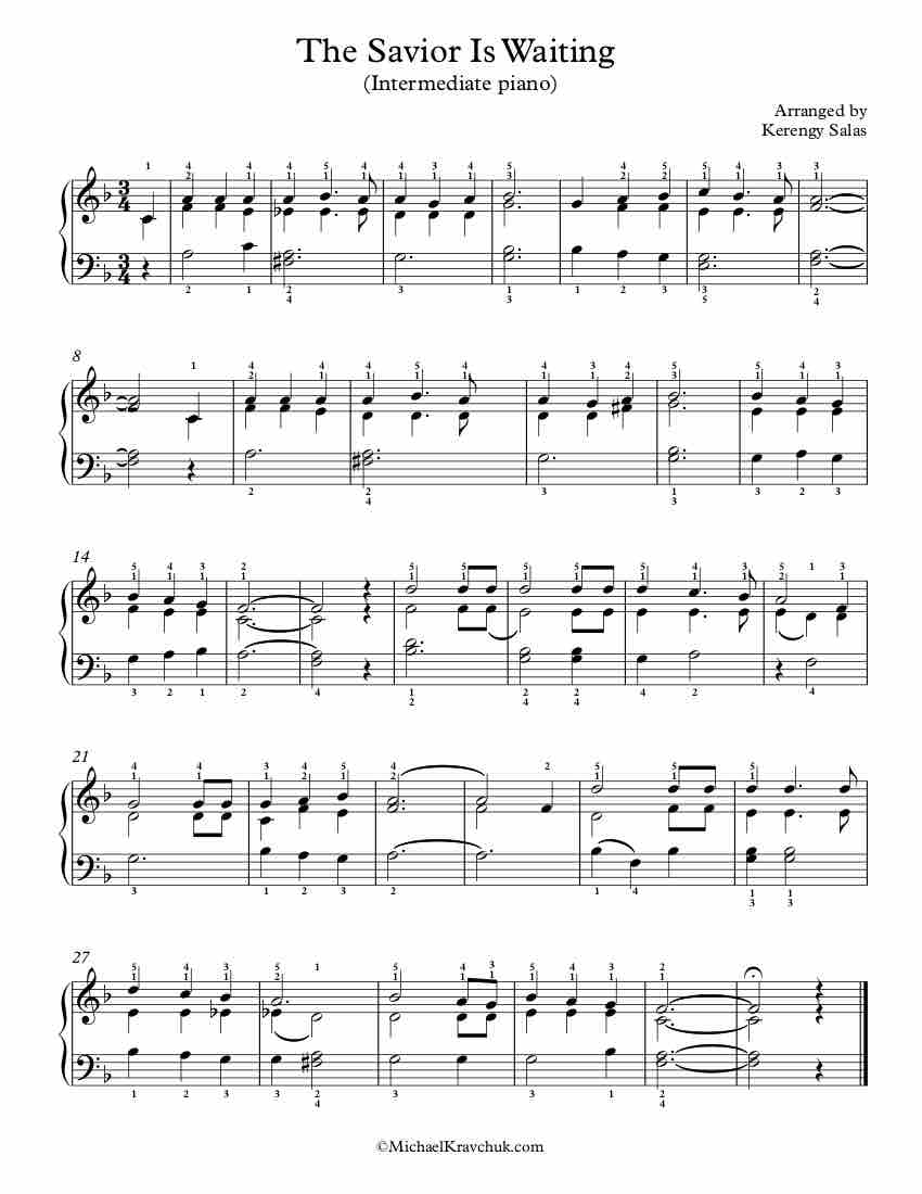 Free Piano Arrangement Sheet Music – The Savior Is Waiting