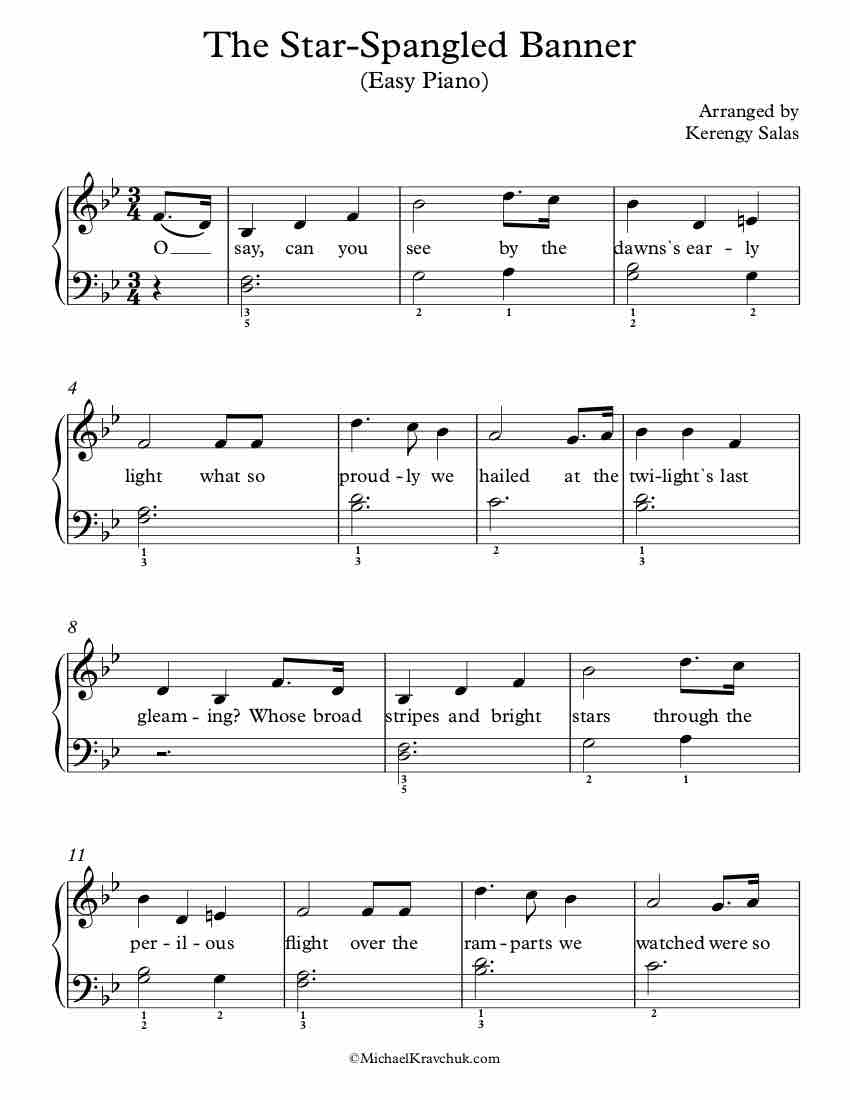 Free Piano Arrangement Sheet Music – The Star Spangled Banner