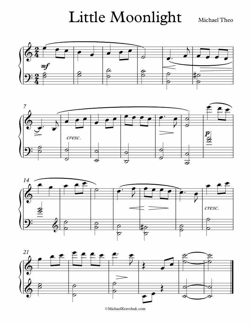 Free Piano Sheet Music - Little Moonlight - Theo