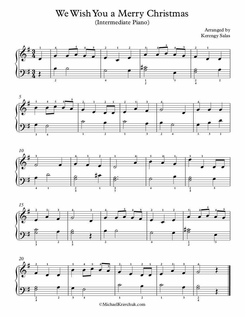 Free Piano Arrangement Sheet Music – We Wish You A Merry Christmas