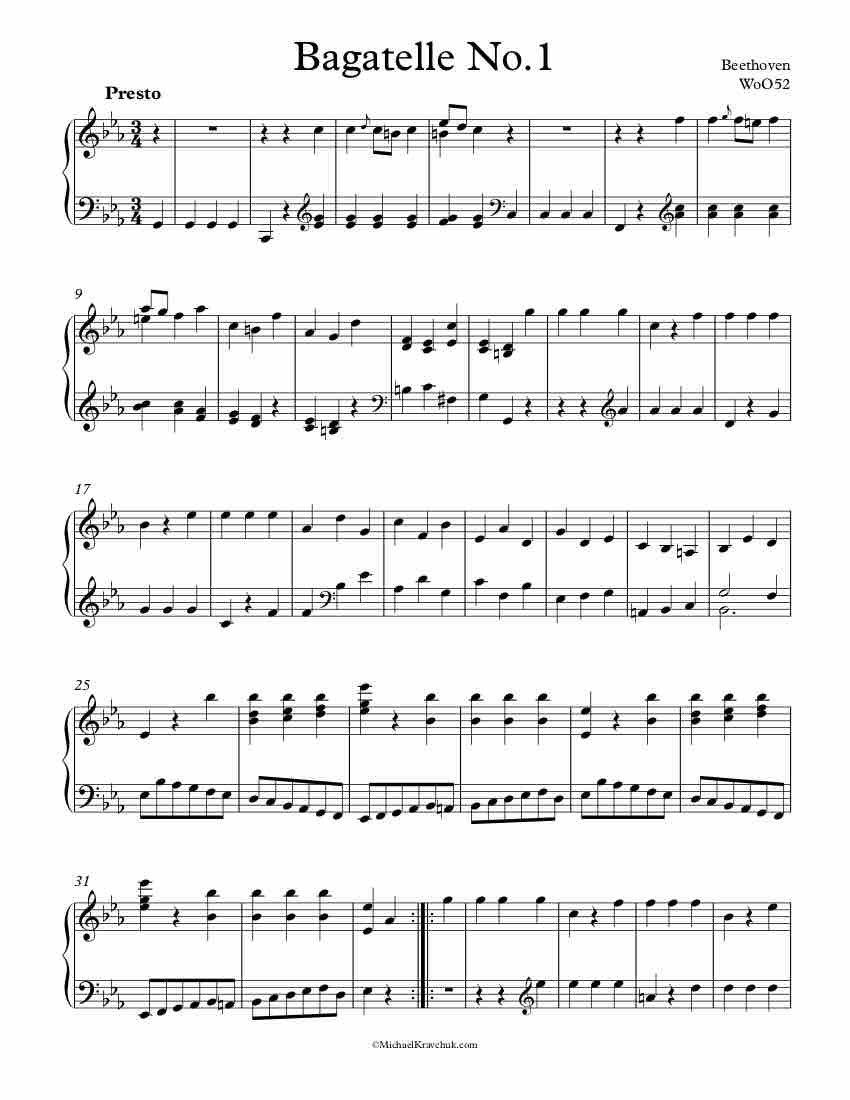 Free Piano Sheet Music - Bagatelle - WoO 52 - Beethoven