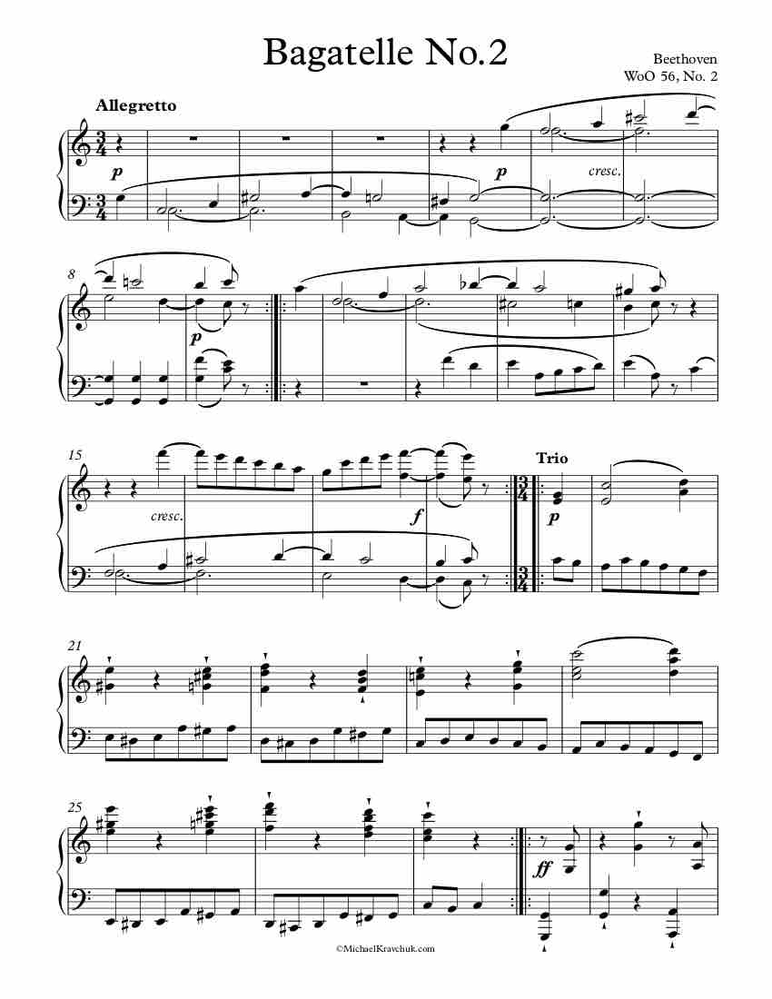 Free Piano Sheet Music - Bagatelle - WoO 56 - Beethoven