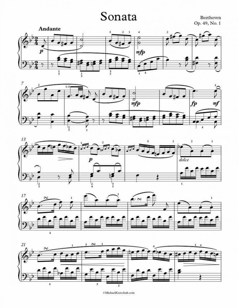Free Piano Sheet Music – Sonata Op. 49, No. 1 – Beethoven – Michael ...
