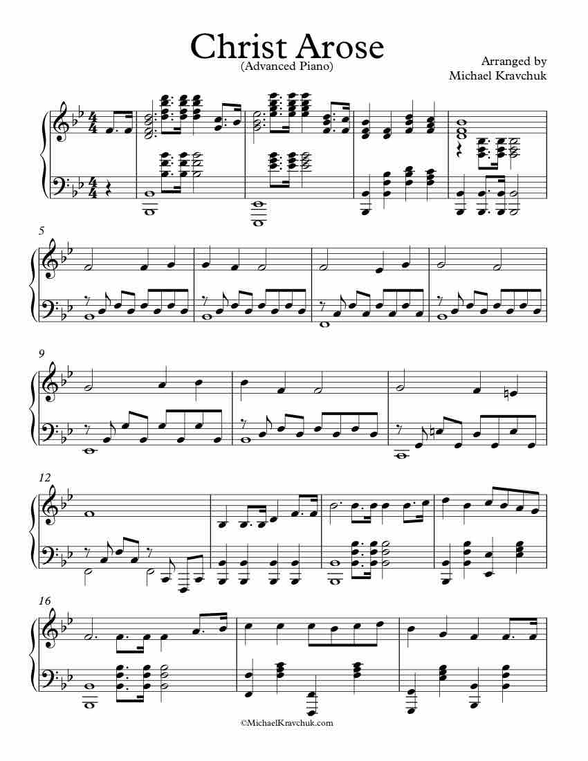 Free Piano Arrangement Sheet Music – Christ Arose (Up From The Grave He Arose) - Advanced