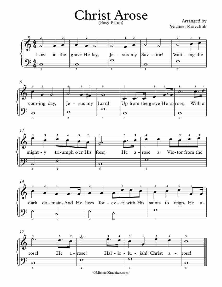 Free Piano Arrangement Sheet Music – Christ Arose (Up From The Grave He Arose) - Easy