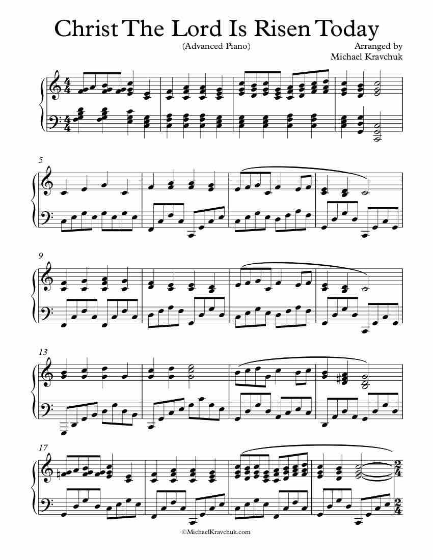 Free Piano Arrangement Sheet Music – Christ The Lord Is Risen Today - Advanced
