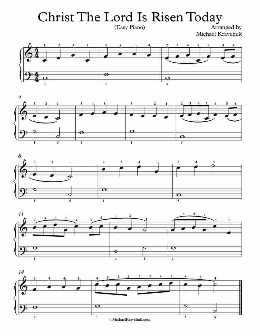 Free Piano Arrangement Sheet Music – Christ The Lord Is Risen Today - Easy