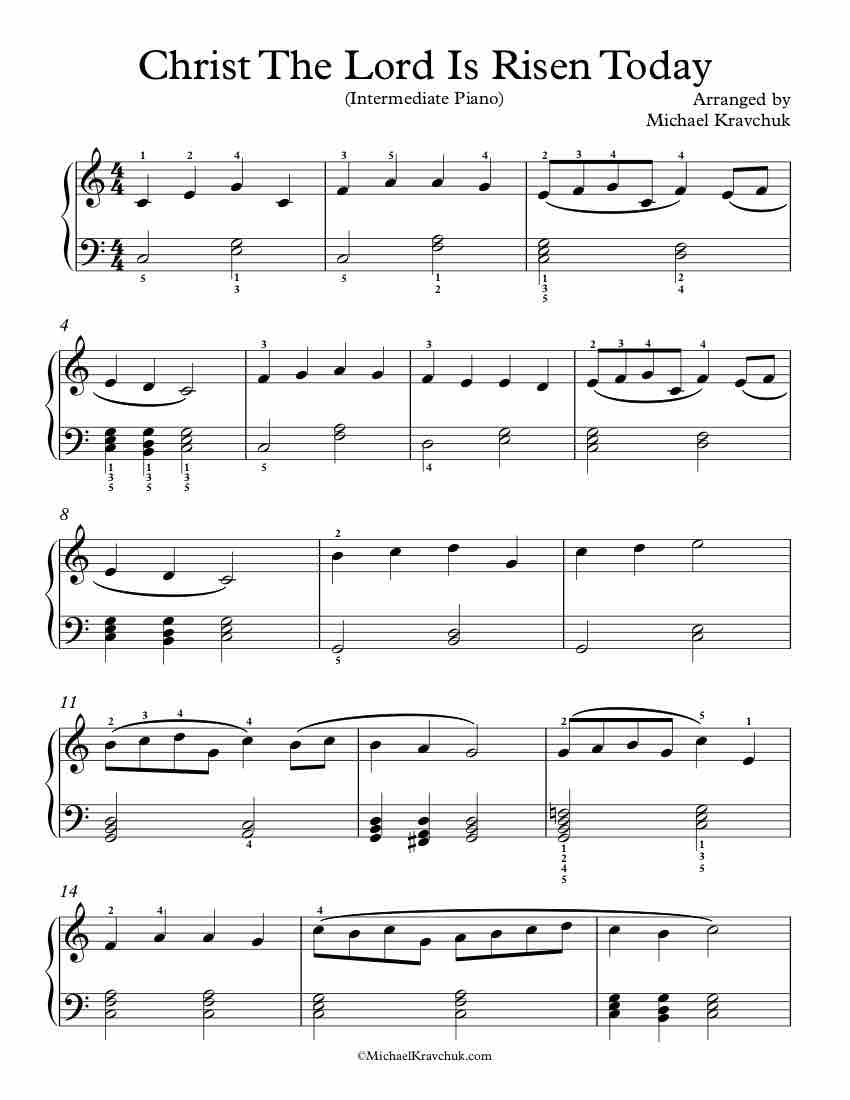 Free Piano Arrangement Sheet Music – Christ The Lord Is Risen Today Intermediate