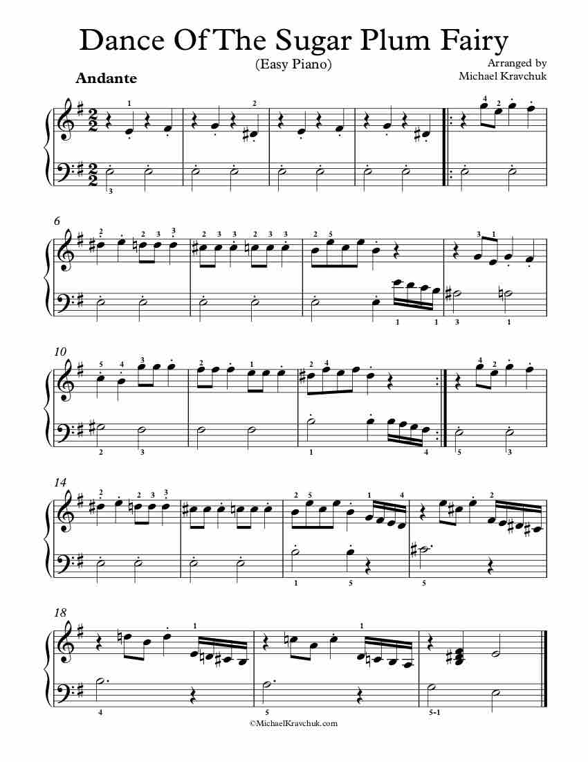 Free Piano Arrangement Sheet Music Dance Of The Sugar Plum Fairy