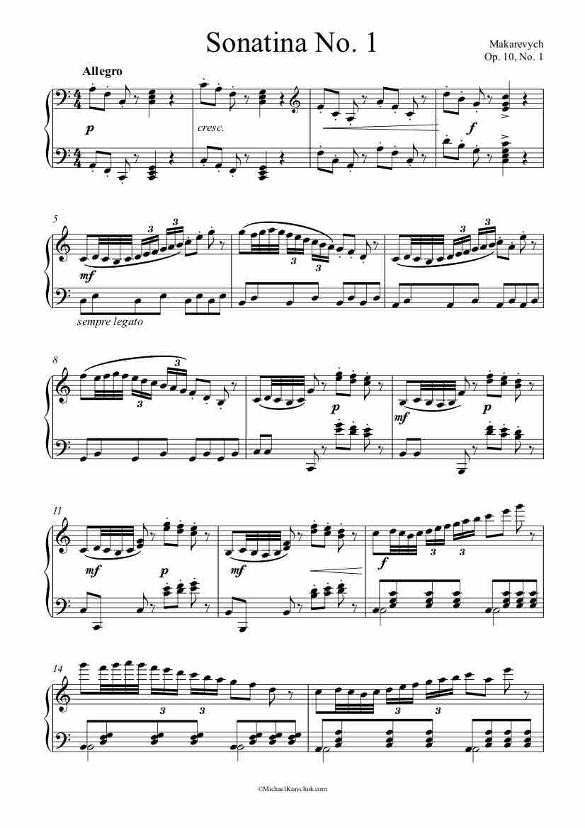 Free Piano Sheet Music - Sonatina Op. 10, No. 1 - Makarevych