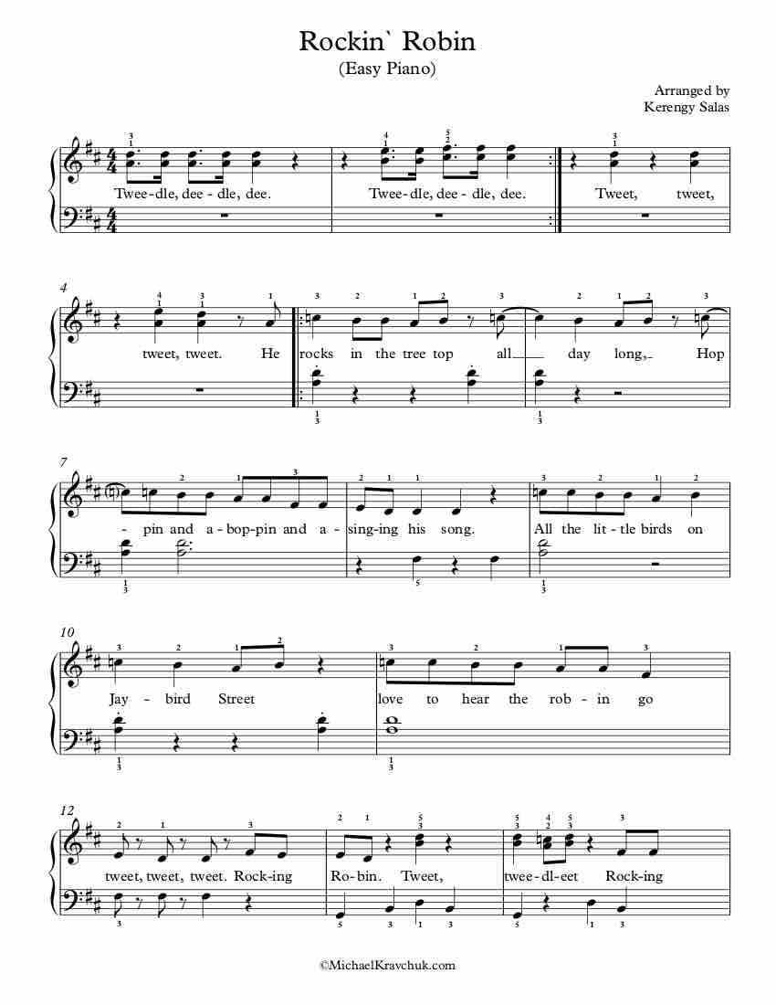Free Piano Arrangement Sheet Music - Rockin' Robin