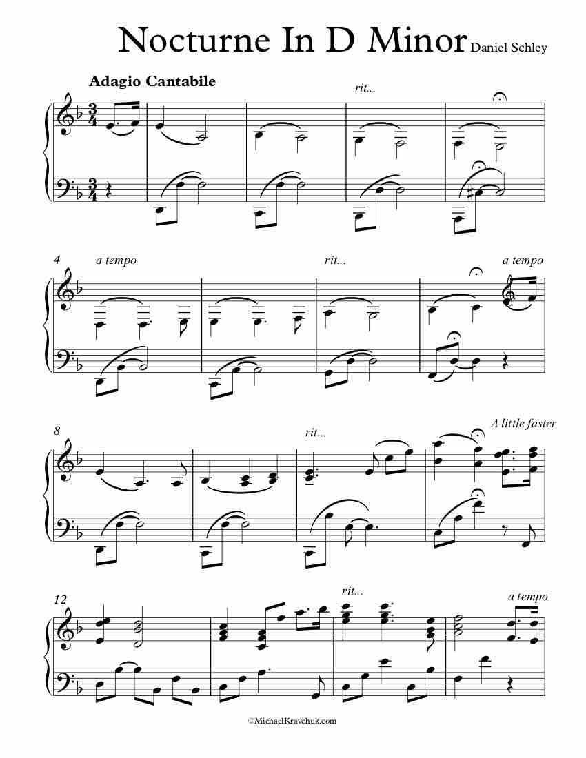 Free Piano Sheet Music - Nocturne In D Minor - Schley