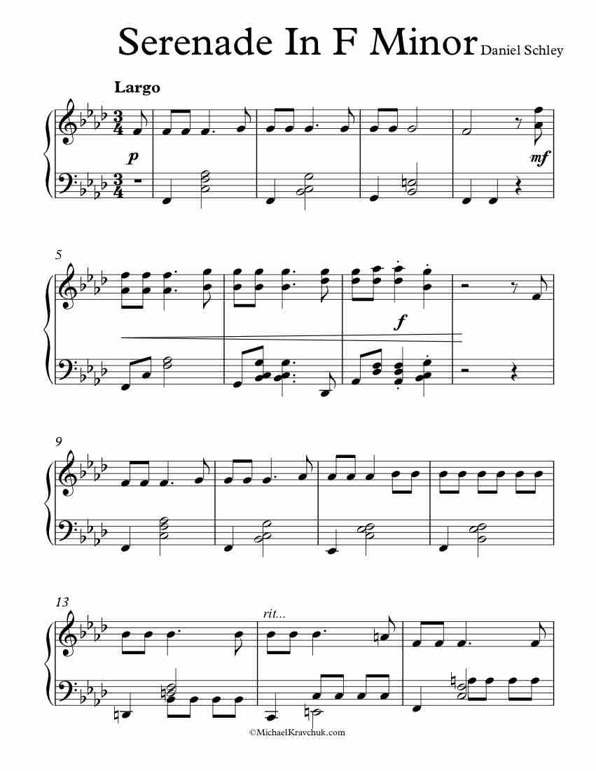 Free Piano Sheet Music – Serenade In F Minor – Schley