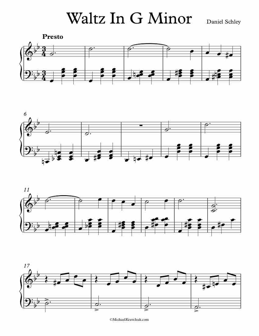 Free Piano Sheet Music – Waltz In G Minor – Schley