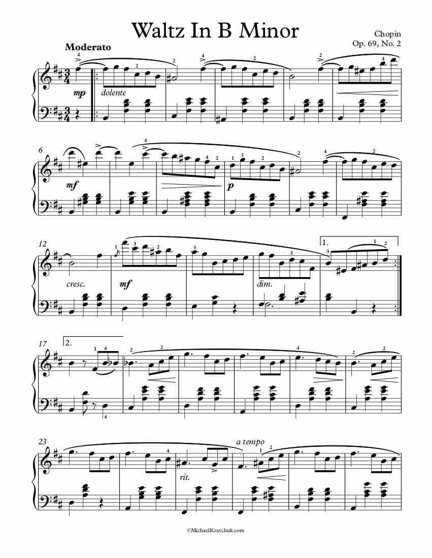 Free Piano Sheet Music Waltz Op 69 No 2 Chopin Michael Kravchuk