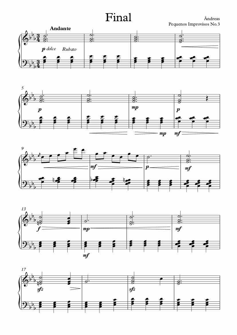 Free Piano Sheet Music – Pequenos Improvisos No. 3 - Final - Andreas Zubaran