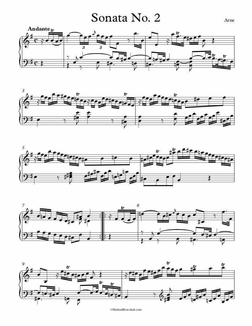 Free Piano Sheet Music - Sonata No. 2 - Arne