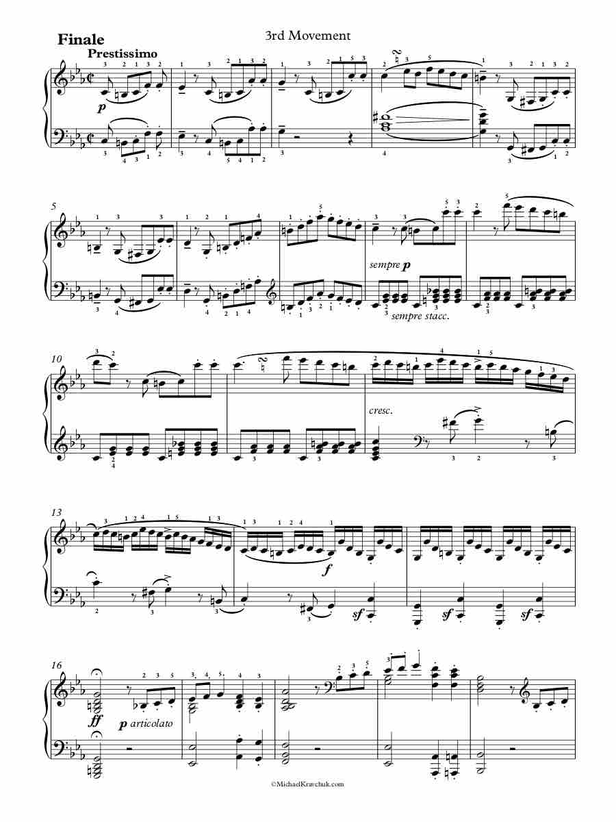 Free Piano Sheet Music – Sonata No. 5 – 3rd Movement, Op. 10, No. 1 – Beethoven