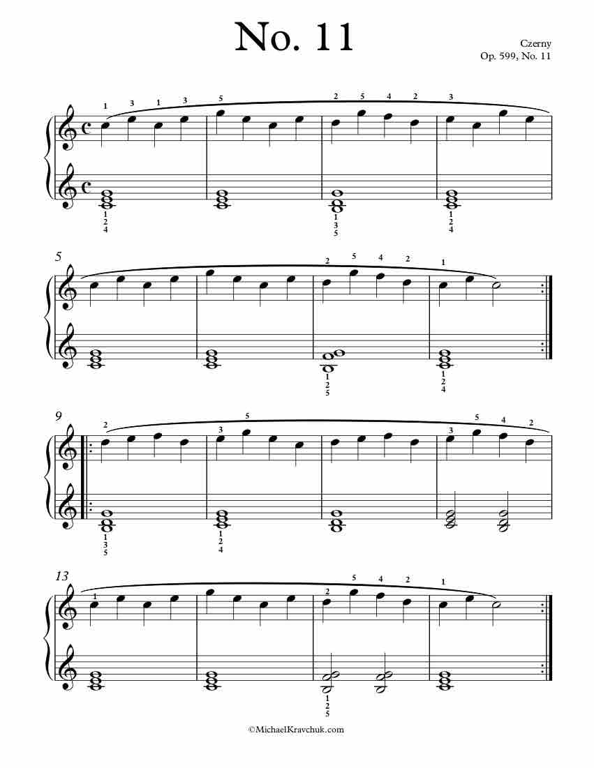 Free Piano Sheet Music – Op. 599, No. 11 – Michael Kravchuk