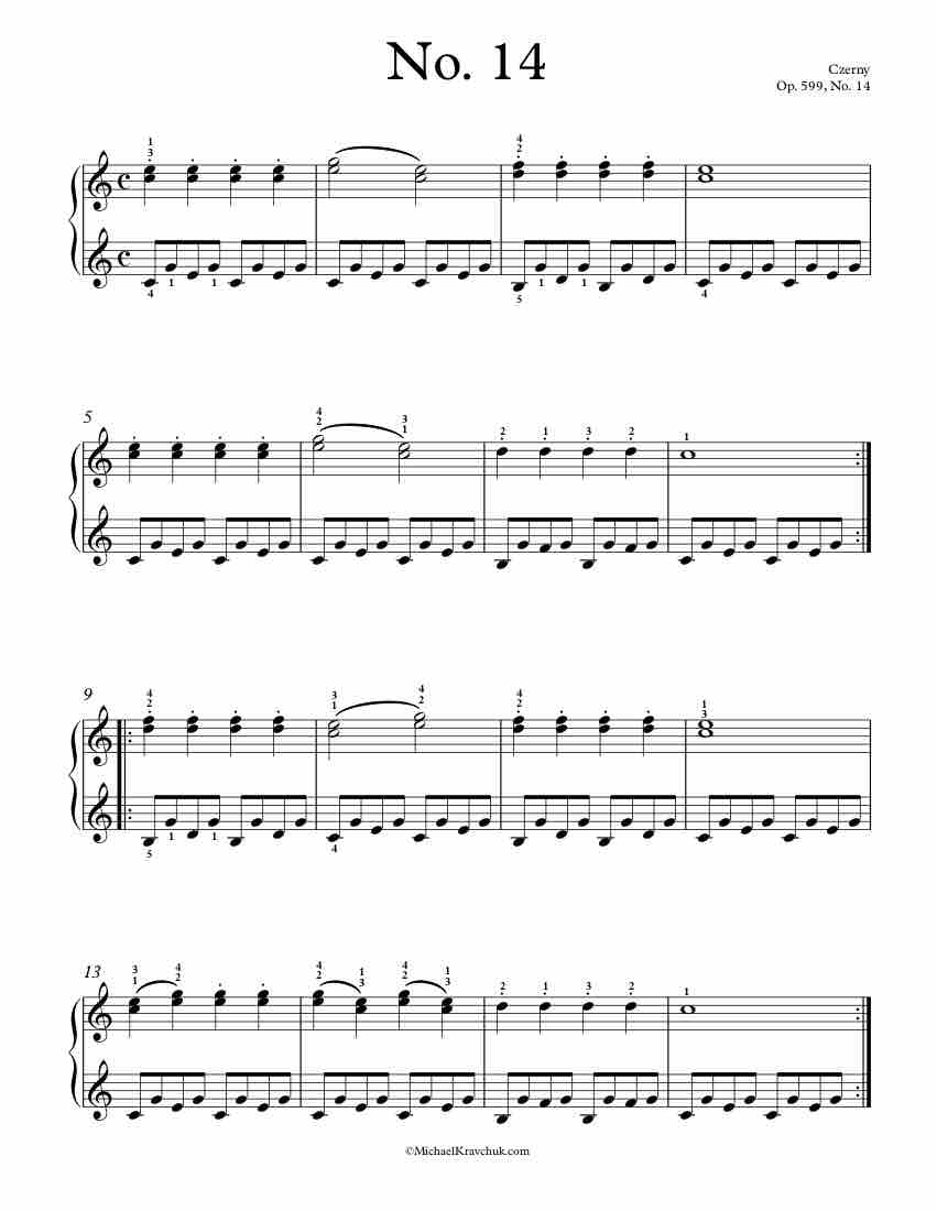 Free Piano Sheet Music – Op. 599, No. 14 – Czerny