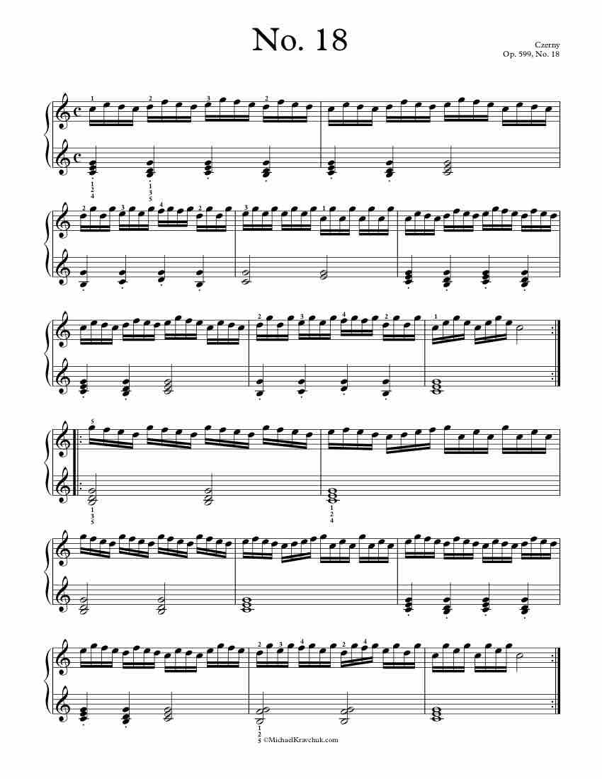 Free Piano Sheet Music – Op. 599, No. 18 – Czerny