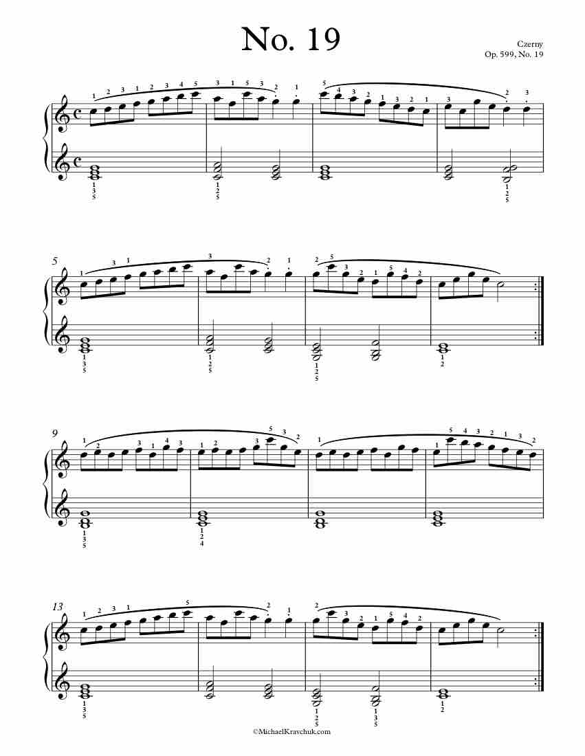 Free Piano Sheet Music – Op. 599, No. 19 – Czerny