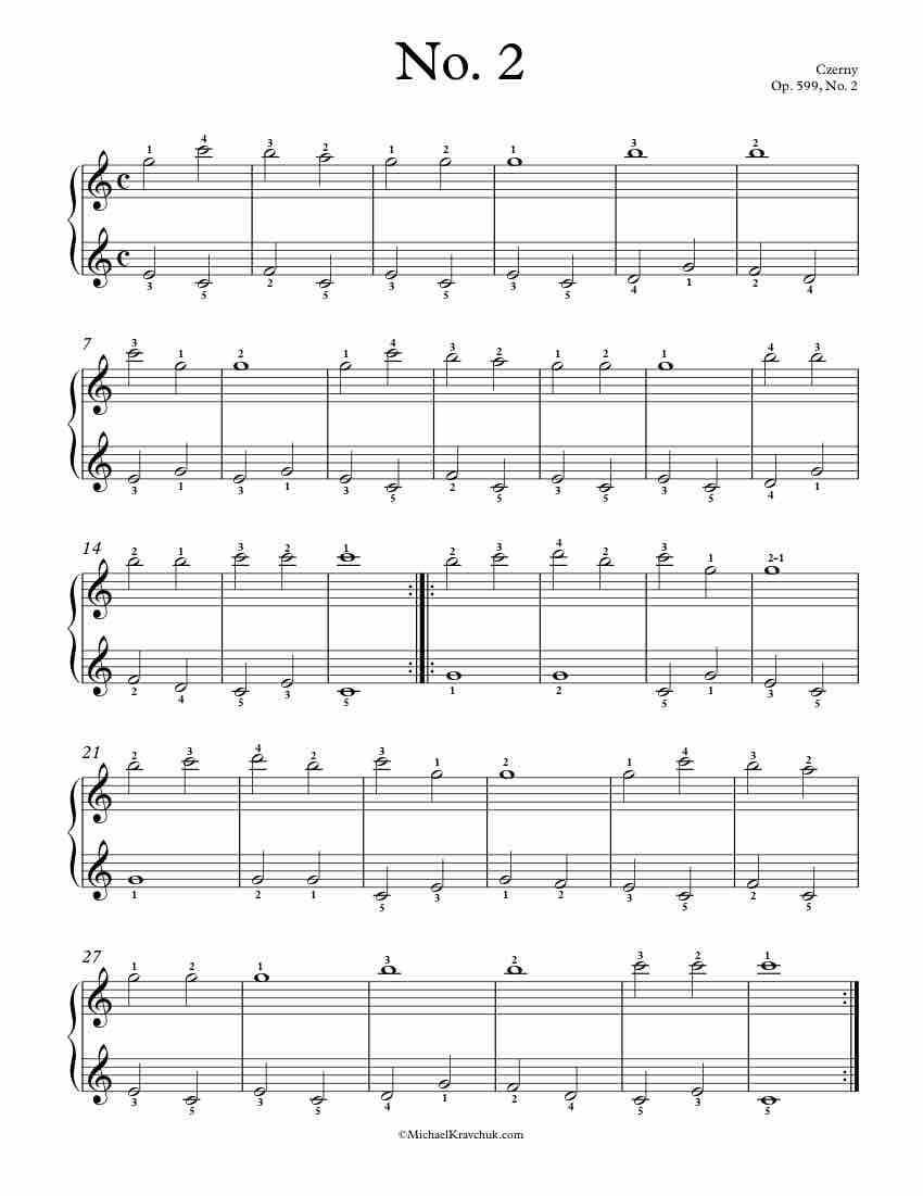 Free Piano Sheet Music – Op. 599, No. 2 – Czerny