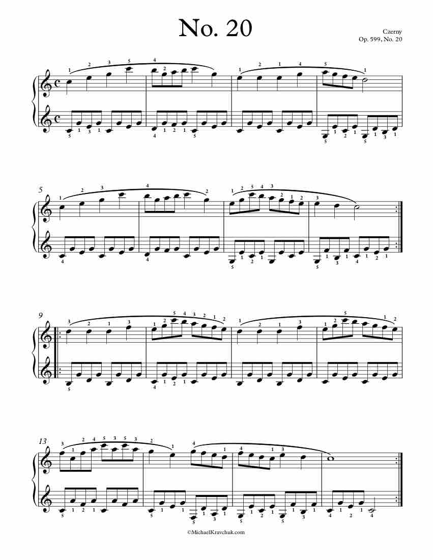 Piano Sheet Music – Op. 599, No. 20 – Czerny Michael