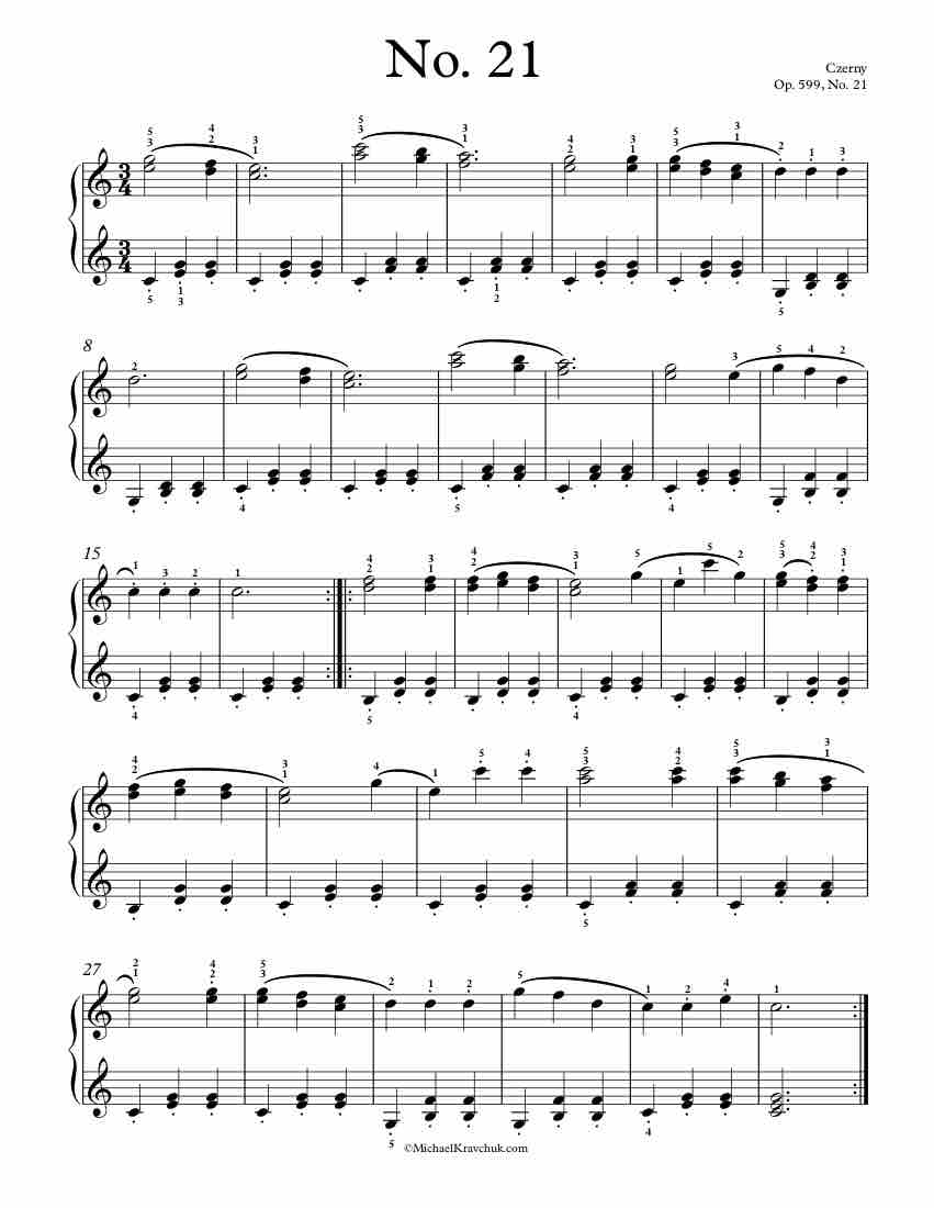 Free Piano Sheet Music – Op. 599, No. 21 – Czerny