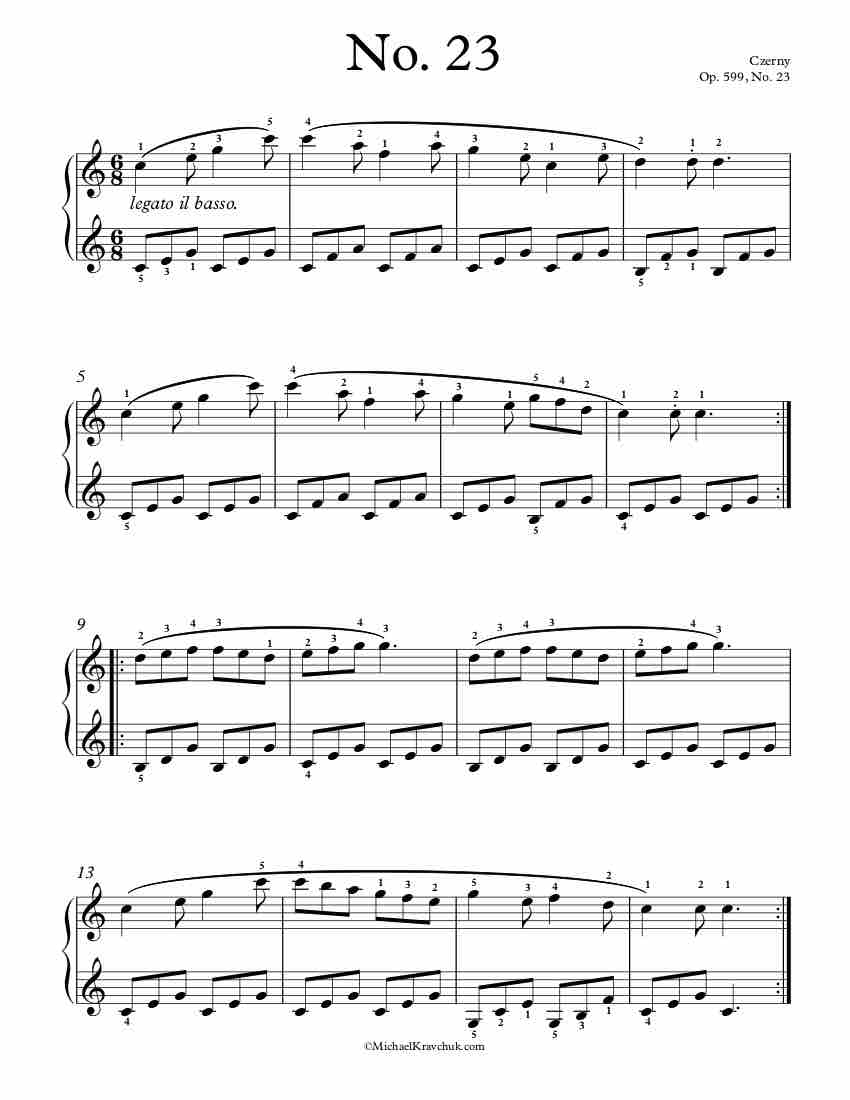 Free Piano Sheet Music – Op. 599, No. 23 – Czerny