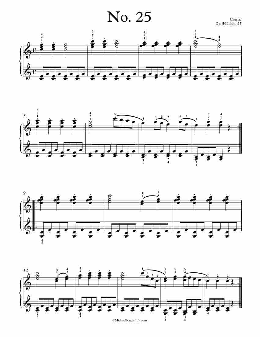 Free Piano Sheet Music – Op. 599, No. 25 – Czerny