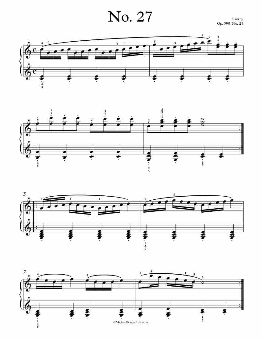 Free Piano Sheet Music – Op. 599, No. 27 – Czerny