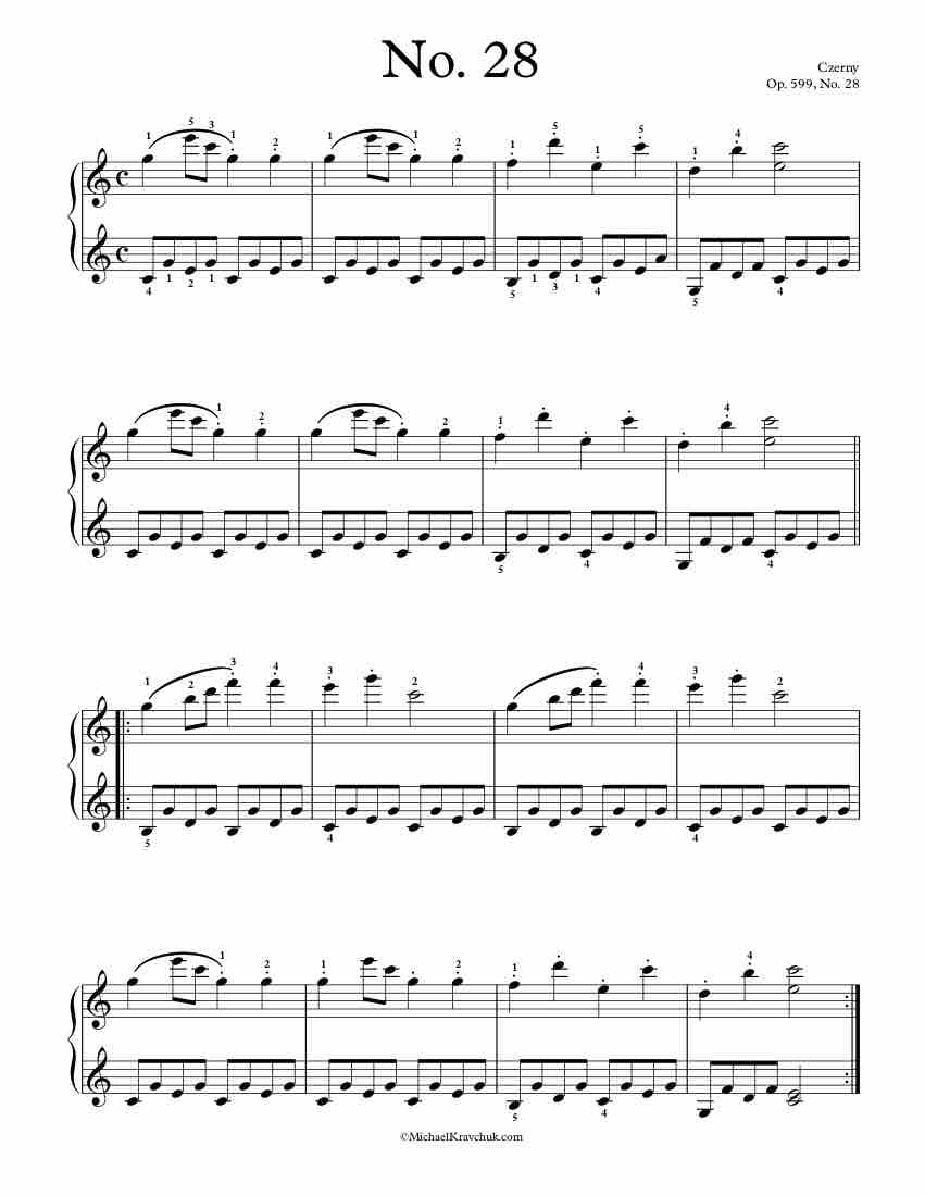 Free Piano Sheet Music – Op. 599, No. 28 – Czerny
