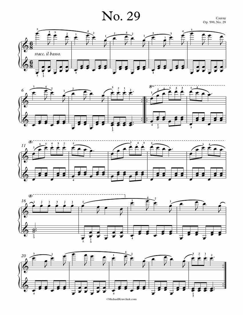 Free Piano Sheet Music – Op. 599, No. 29 – Czerny
