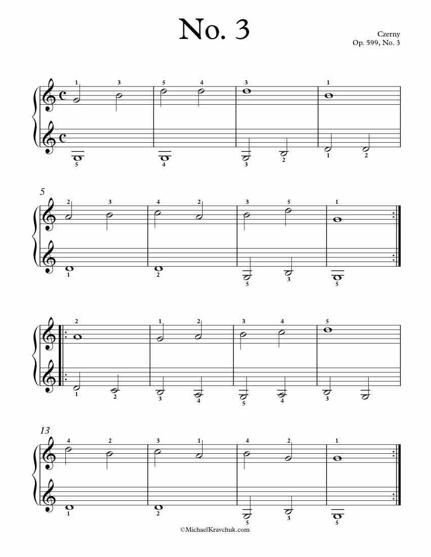 Free Piano Sheet Music – Op. 599, No. 3 – Czerny