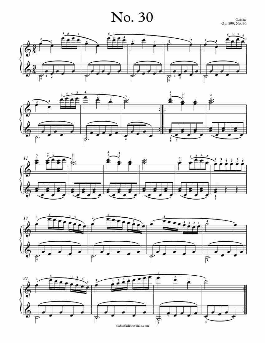 Free Piano Sheet Music – Op. 599, No. 30 – Czerny