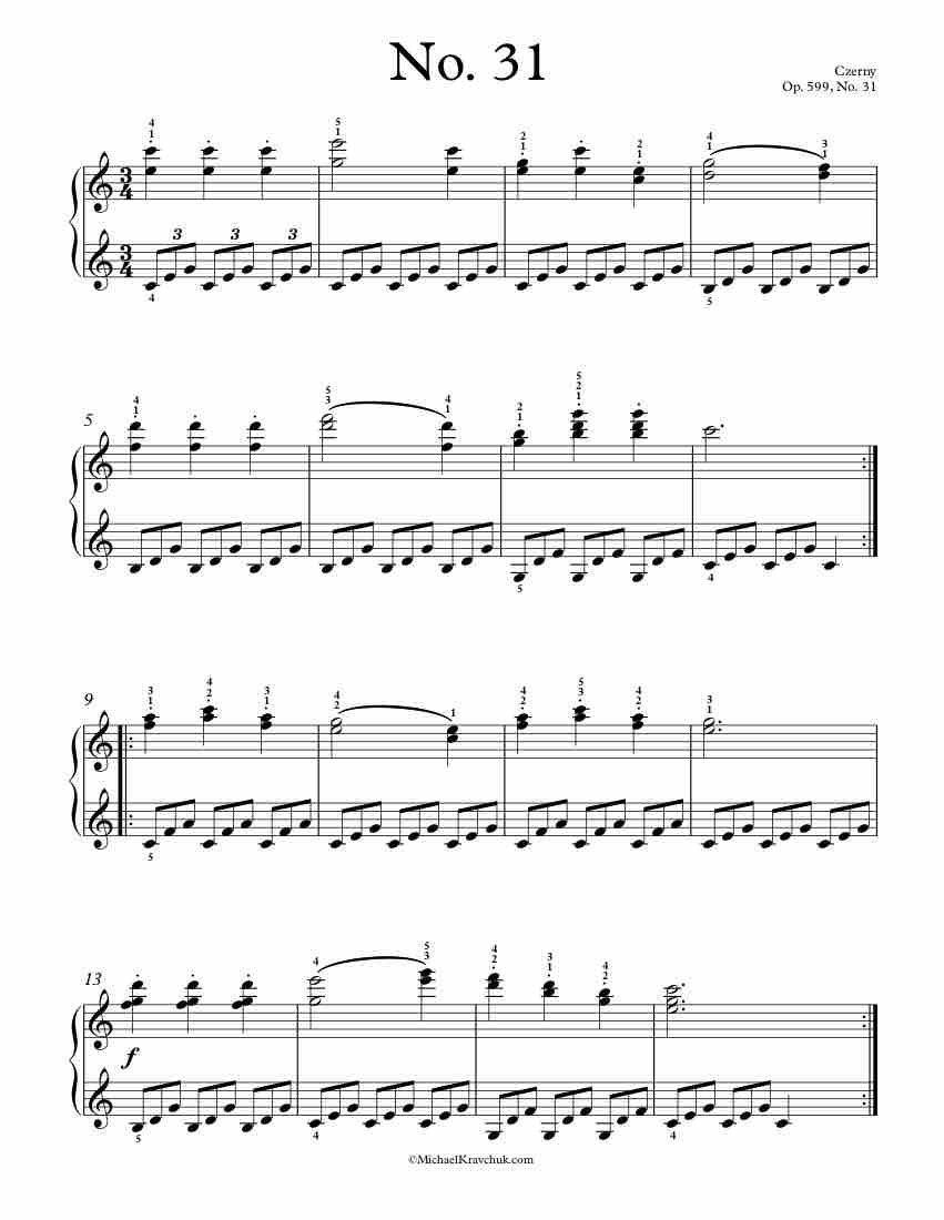 Free Piano Sheet Music – Op. 599, No. 31 – Czerny