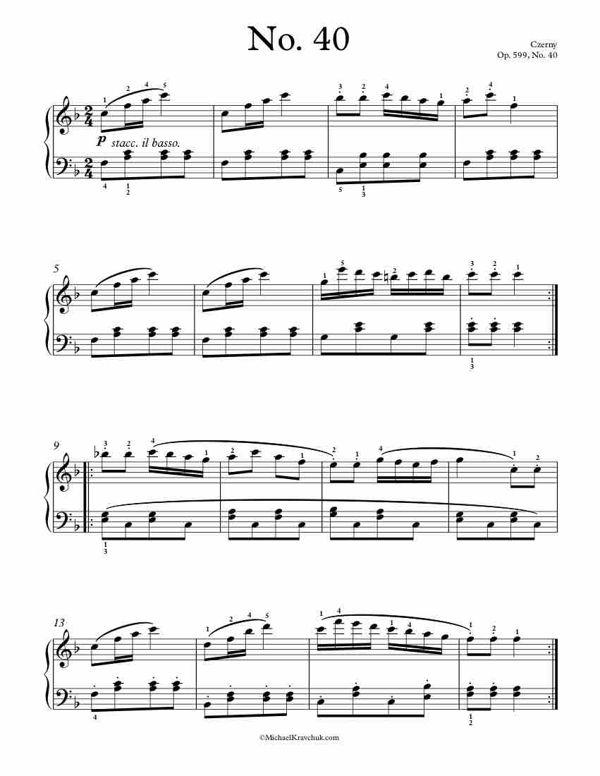 Free Piano Sheet Music – Op. 599, No. 40 – Czerny