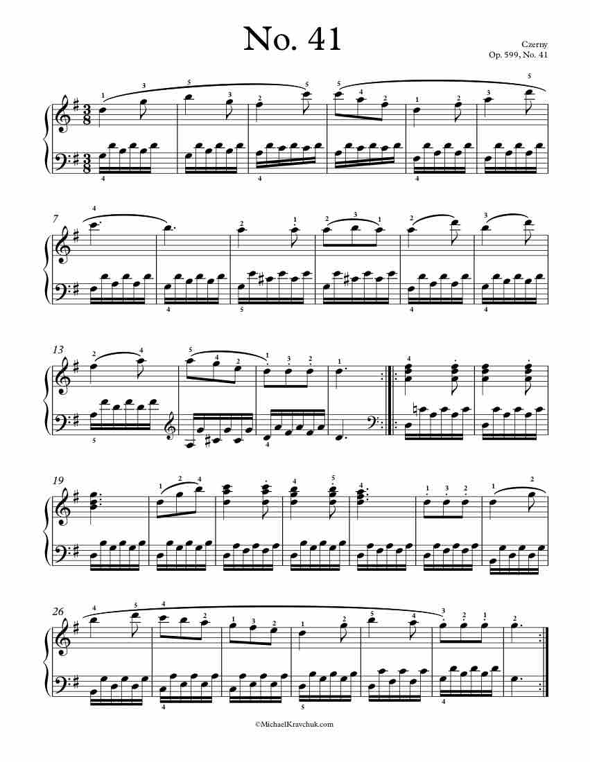 Free Piano Sheet Music – Op. 599, No. 41 – Czerny