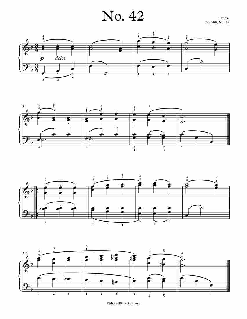 Free Piano Sheet Music – Op. 599, No. 42 – Czerny