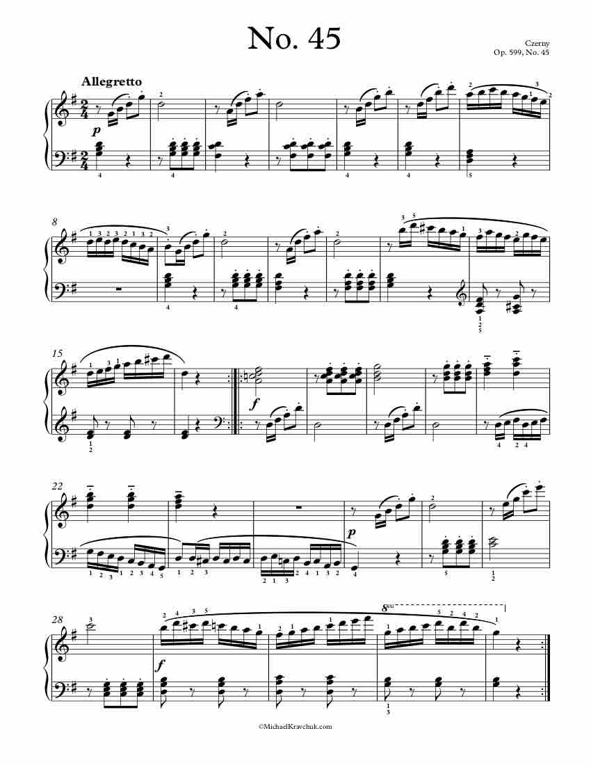 Free Piano Sheet Music – Op. 599, No. 45 – Czerny