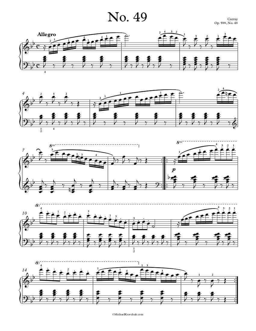 Free Piano Sheet Music – Op. 599, No. 49 – Czerny