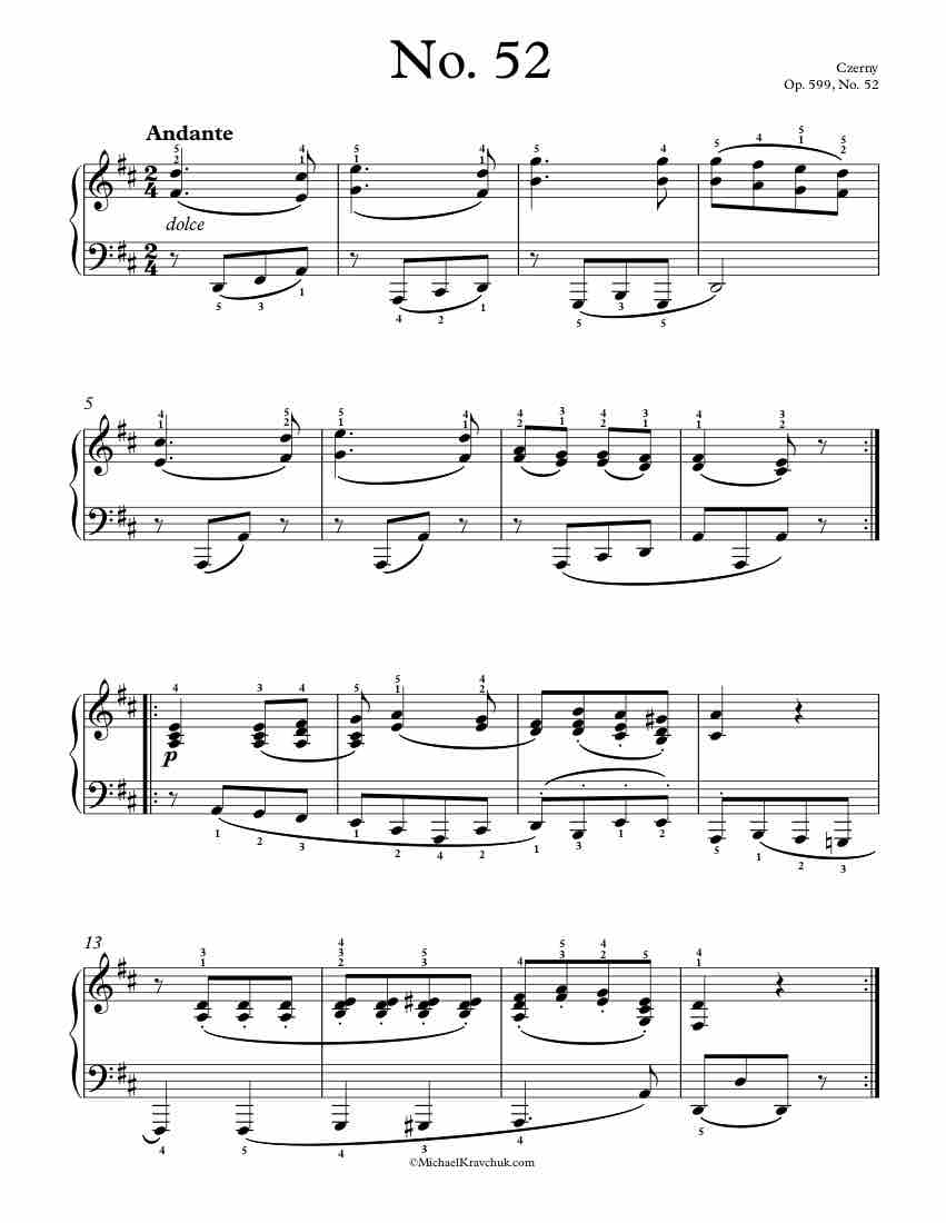 Free Piano Sheet Music – Op. 599, No. 52 – Czerny