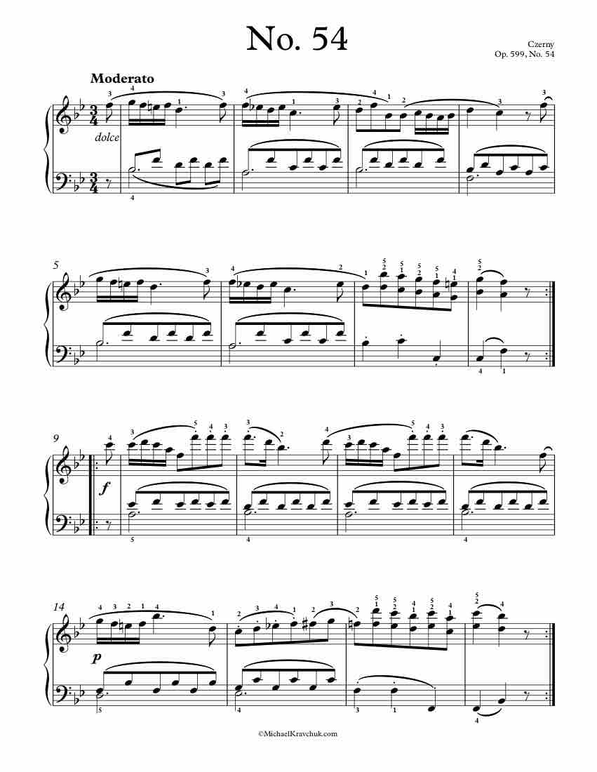Free Piano Sheet Music – Op. 599, No. 54 – Czerny